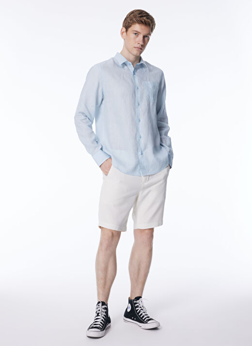 Guess Normal Mavi Düz Erkek Gömlek M2YH44WERX0G7O7_LS ISLAND LINEN SHI 2