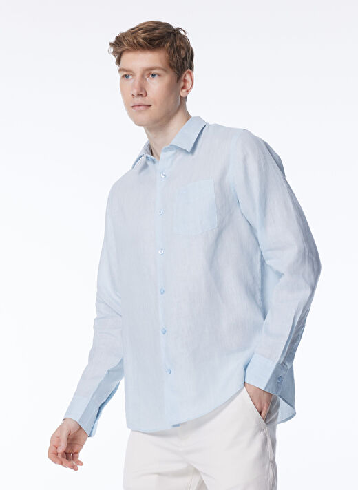 Guess Normal Mavi Düz Erkek Gömlek M2YH44WERX0G7O7_LS ISLAND LINEN SHI 3
