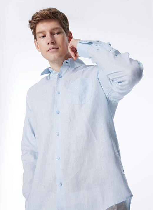 Guess Normal Mavi Düz Erkek Gömlek M2YH44WERX0G7O7_LS ISLAND LINEN SHI 4