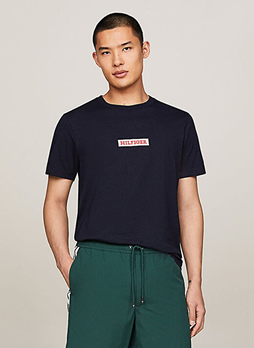 Tommy Hilfiger Bisiklet Yaka Mavi Erkek T-Shirt MW0MW34373 1