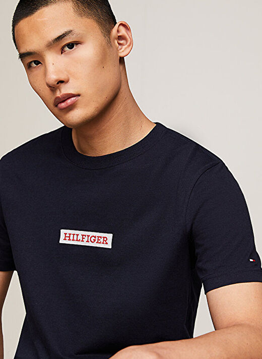 Tommy Hilfiger Bisiklet Yaka Mavi Erkek T-Shirt MW0MW34373 3