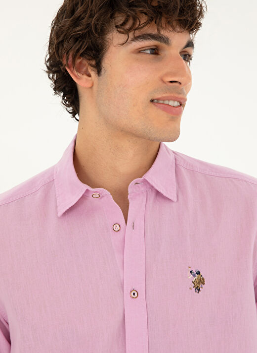 U.S. Polo Assn. Comfort Fit Düğmeli Yaka Pembe Erkek Gömlek ENZO024Y 2