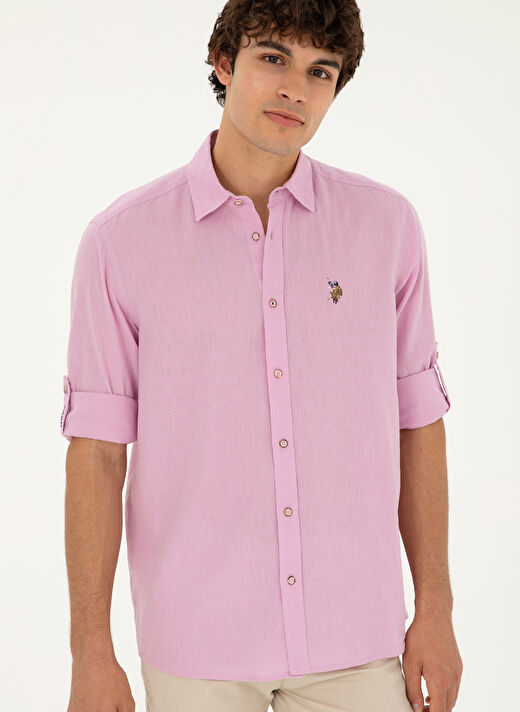 U.S. Polo Assn. Comfort Fit Düğmeli Yaka Pembe Erkek Gömlek ENZO024Y 3