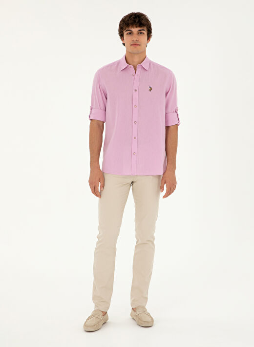 U.S. Polo Assn. Comfort Fit Düğmeli Yaka Pembe Erkek Gömlek ENZO024Y 4