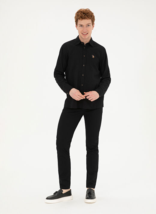 U.S. Polo Assn. Comfort Fit Düğmeli Yaka Siyah Erkek Gömlek ENZO024Y 4