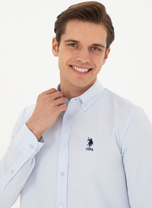 U.S. Polo Assn. Slim Fit Düğmeli Yaka Açık Mavi Erkek Gömlek GOX024Y 2