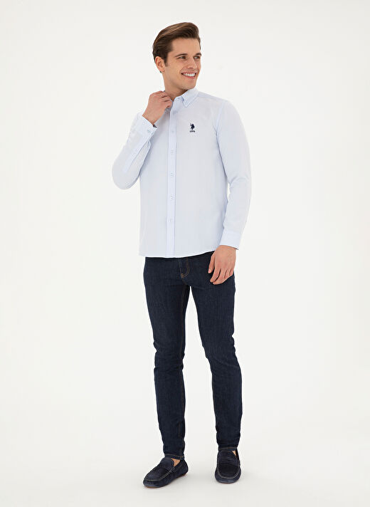 U.S. Polo Assn. Slim Fit Düğmeli Yaka Açık Mavi Erkek Gömlek GOX024Y 4