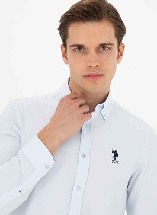 U.S. Polo Assn. Slim Fit Düğmeli Yaka Açık Mavi Erkek Gömlek NOVA024Y 2