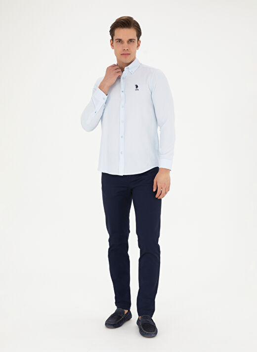 U.S. Polo Assn. Slim Fit Düğmeli Yaka Açık Mavi Erkek Gömlek NOVA024Y 4