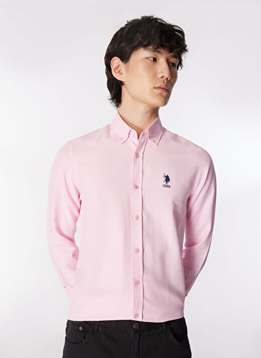 U.S. Polo Assn. Slim Fit Düğmeli Yaka Pembe Erkek Gömlek NOVA024Y 1