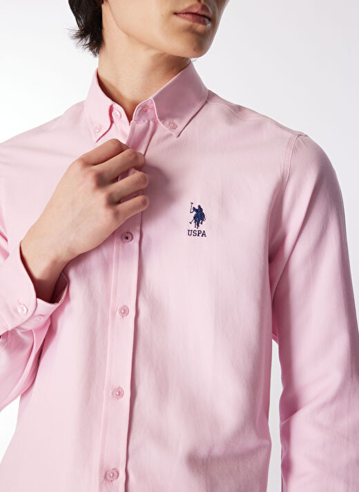 U.S. Polo Assn. Slim Fit Düğmeli Yaka Pembe Erkek Gömlek NOVA024Y 3