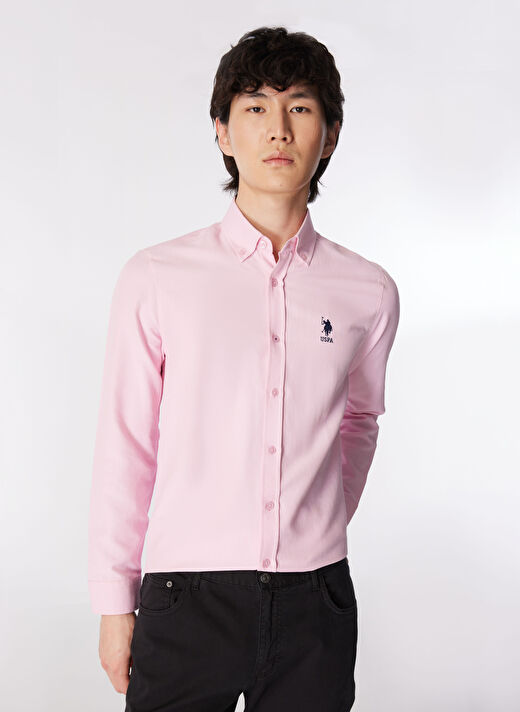 U.S. Polo Assn. Slim Fit Düğmeli Yaka Pembe Erkek Gömlek NOVA024Y 4