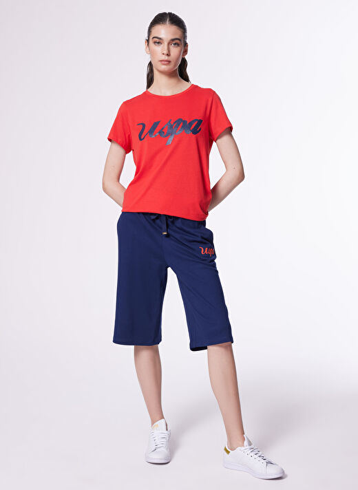 U.S. Polo Assn. Lastikli Bel Standart Lacivert Kadın Şort BAMEN-IY24 1