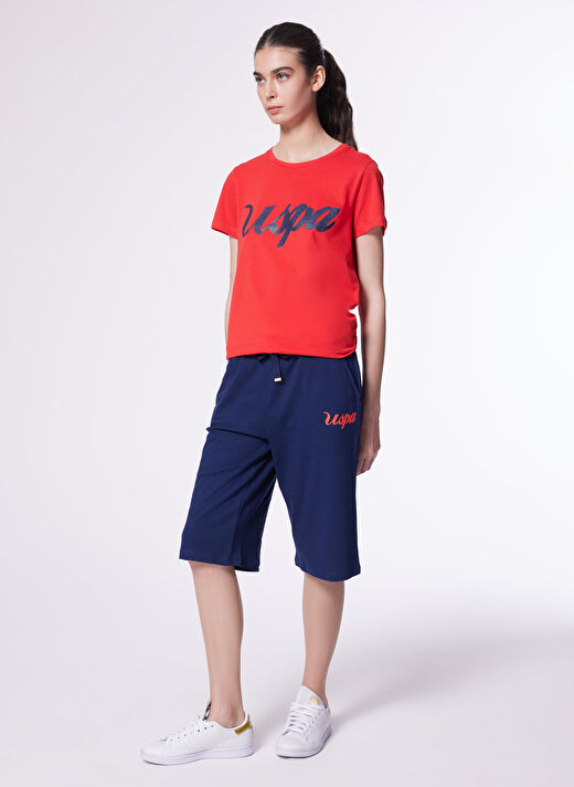 U.S. Polo Assn. Lastikli Bel Standart Lacivert Kadın Şort BAMEN-IY24 2
