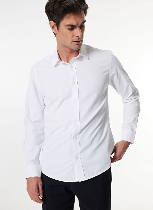 Fabrika Beyaz Erkek Slim Fit Armürlü Gömlek MAYDOS 305 3