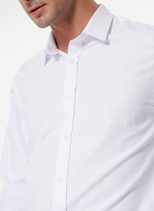 Fabrika Beyaz Erkek Slim Fit Armürlü Gömlek MAYDOS 305 4