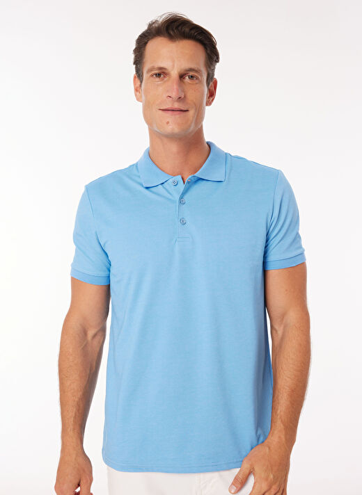 Fabrika Düz Açık Mavi Erkek Polo T-Shirt F4SM-TST 0942 1
