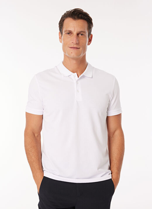 Fabrika Düz Beyaz Erkek Polo T-Shirt F4SM-TST 0942 2