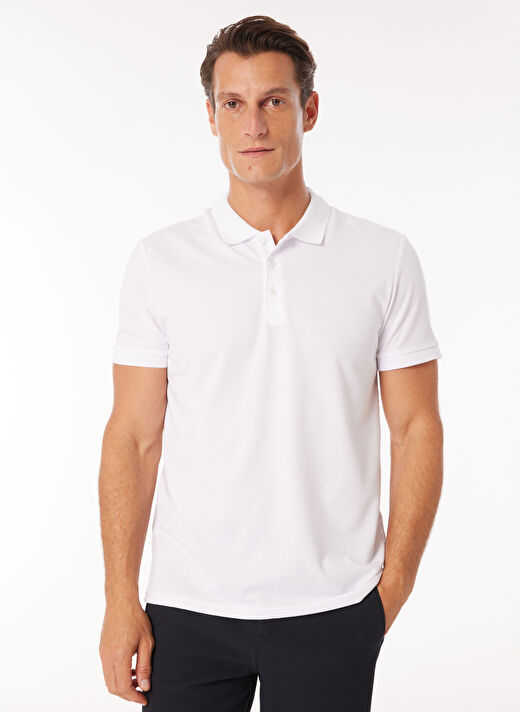 Fabrika Düz Beyaz Erkek Polo T-Shirt F4SM-TST 0942 4