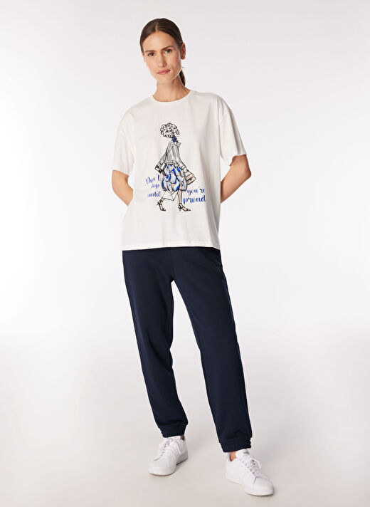 Fabrika Kırık Beyaz Kadın Basic Baskılı T-Shirt F4WL-TST0350  2
