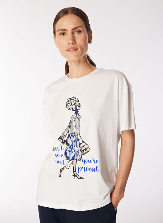 Fabrika Kırık Beyaz Kadın Basic Baskılı T-Shirt F4WL-TST0350  3
