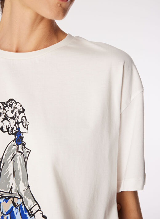 Fabrika Kırık Beyaz Kadın Basic Baskılı T-Shirt F4WL-TST0350  4