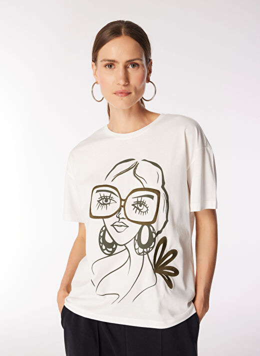 Fabrika Kırık Beyaz Kadın Basic Baskılı T-Shirt F4WL-TST0232 3