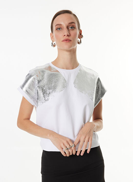 Fabrika Beyaz Kadın Basic Baskılı T-Shirt F4WL-TST0119  3