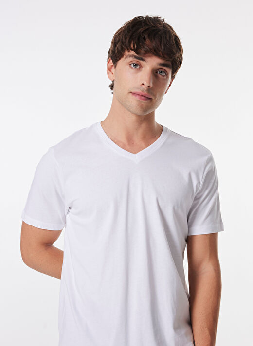 Limon Beyaz Erkek Basic Düz T-Shirt L4WM-TST9503  3