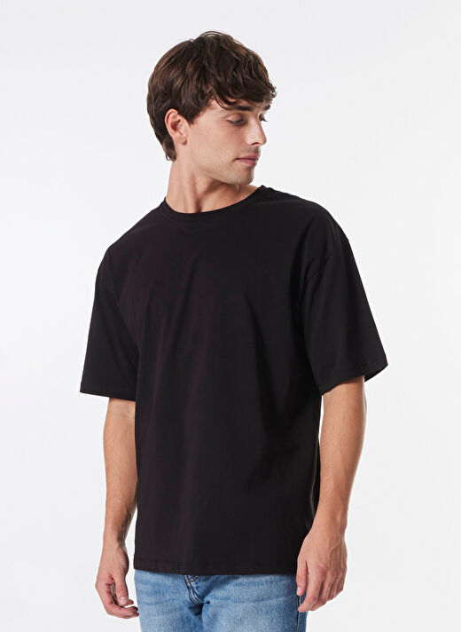 Limon Siyah Erkek Loose Fit Düz T-Shirt L4WM-TST9505  3