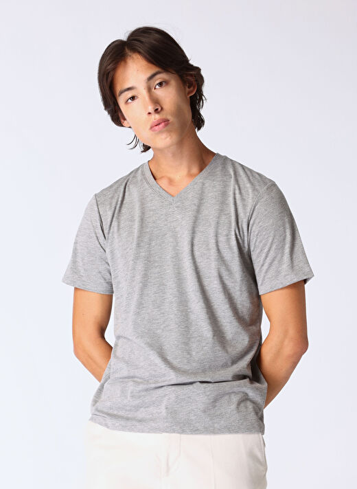 Limon Gri Melanj Erkek Basic Düz T-Shirt L4WM-TST9503  2