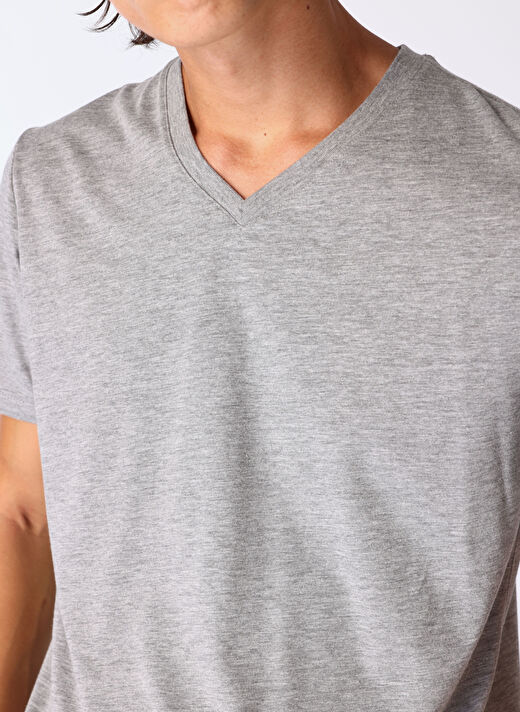 Limon Gri Melanj Erkek Basic Düz T-Shirt L4WM-TST9503  3