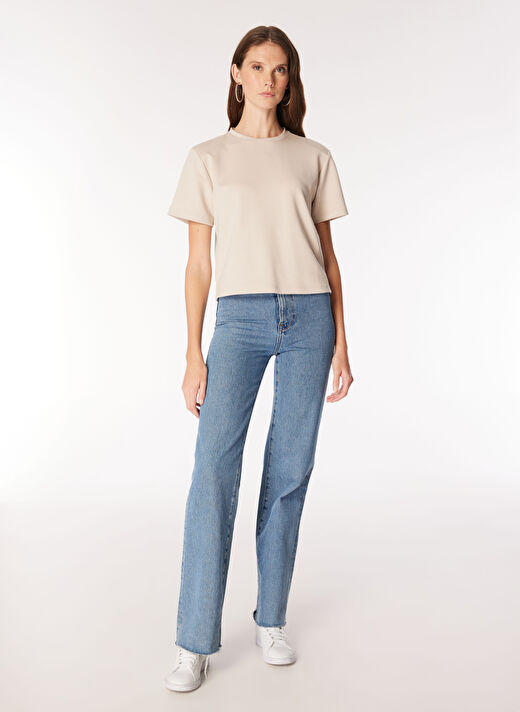 Fabrika Bej Kadın Basic Düz T-Shirt F4WL-TST0455  2