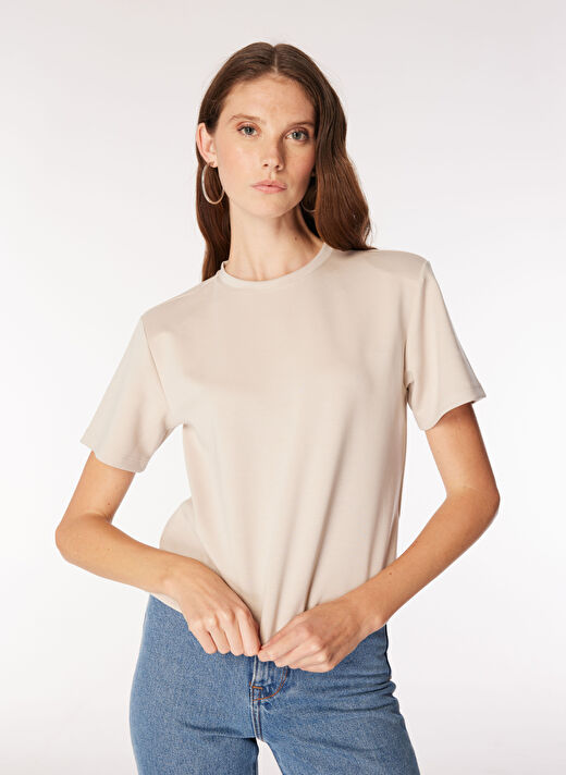 Fabrika Bej Kadın Basic Düz T-Shirt F4WL-TST0455  3