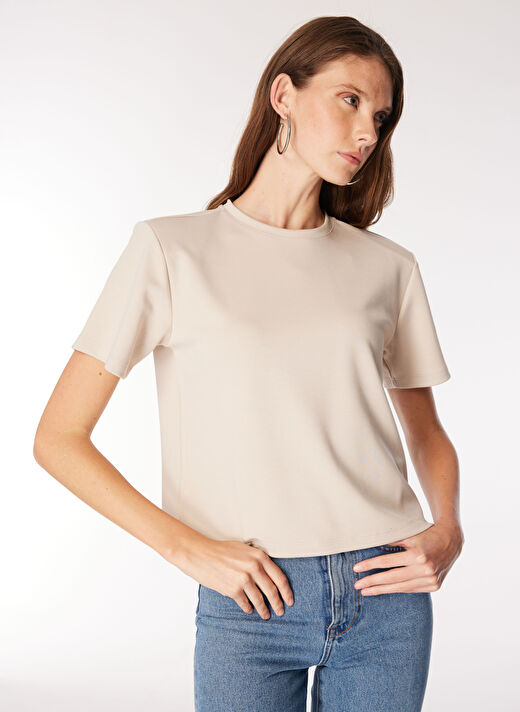 Fabrika Bej Kadın Basic Düz T-Shirt F4WL-TST0455  4