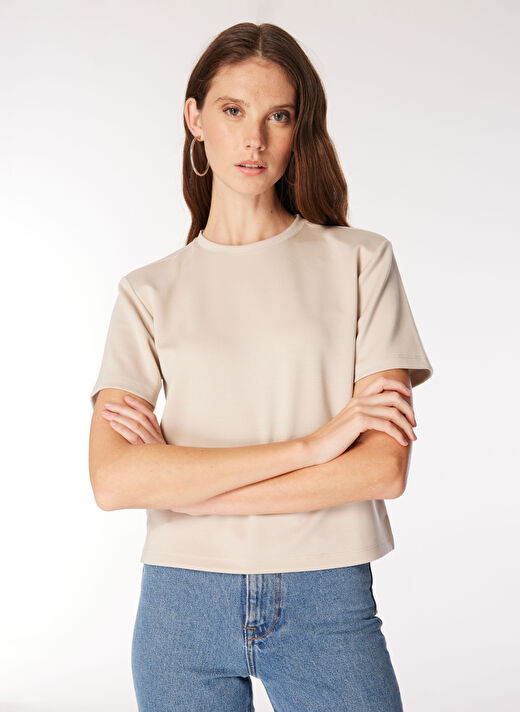 Fabrika Bej Kadın Basic Düz T-Shirt F4WL-TST0455  1