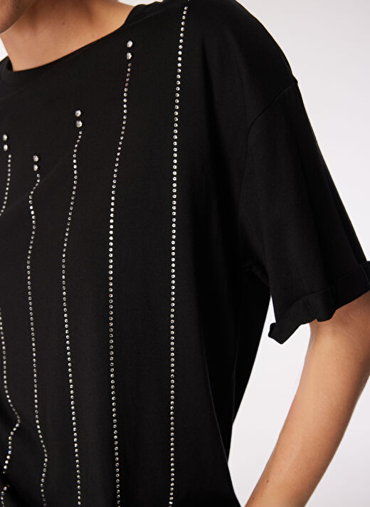 Fabrika Siyah Kadın Basic Taşlı T-Shirt F4WL-TST0556 4