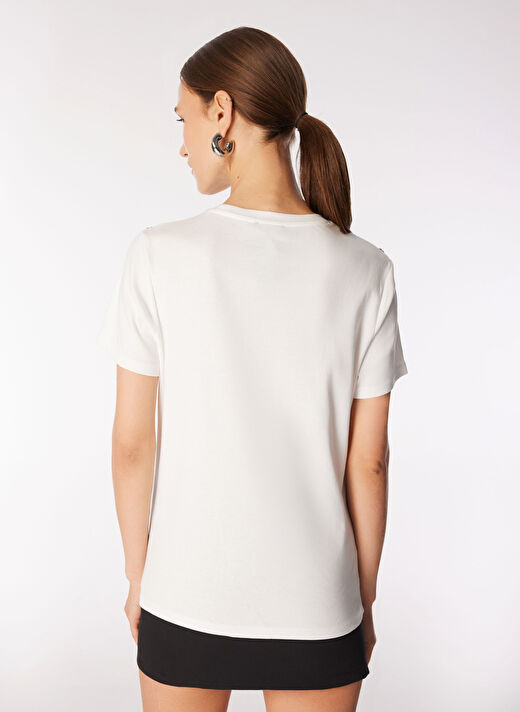 Fabrika Comfort Kırık Beyaz Kadın Basic Taşlı T-Shirt FC4WL-TST0515 4