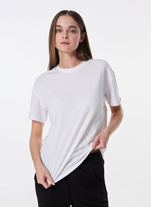 Limon Beyaz Kadın Relaxed Düz T-Shirt L4WL-TST-9000  4