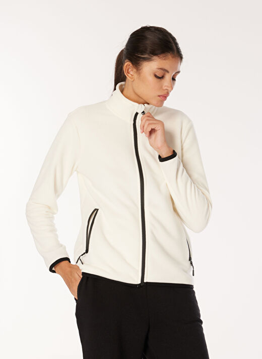 Discovery Expedition Beyaz Kadın Dik Yaka Basic Polar Sweatshırt D4WL-SWT3928 3