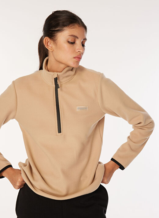 Discovery Expedition Bej Kadın Dik Yaka Basic Polar Sweatshırt D4WL-SWT3929 1