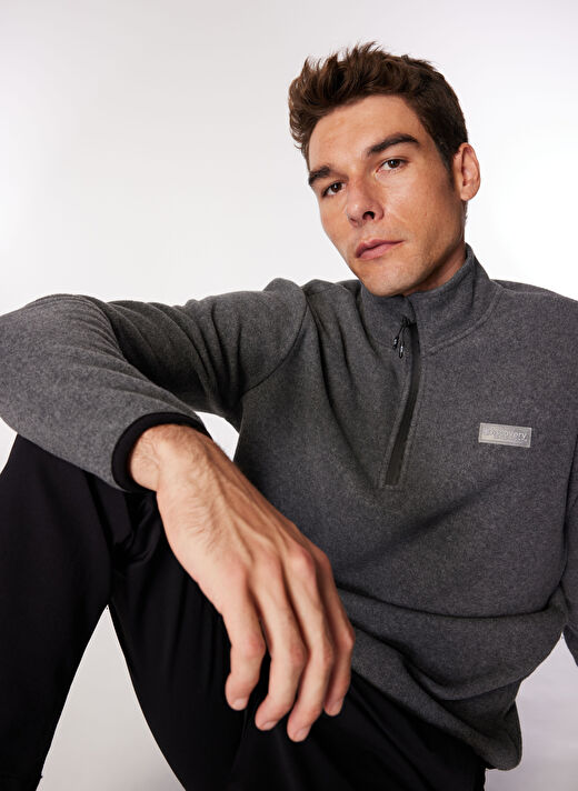 Discovery Expedition Antrasit Melanj Erkek Dik Yaka Basic Polar Sweatshırt D4WM-SWT3993 1