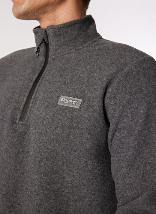 Discovery Expedition Antrasit Melanj Erkek Dik Yaka Basic Polar Sweatshırt D4WM-SWT3993 4