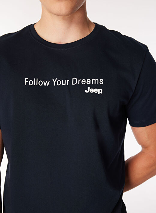 Lacivert Erkek Bisiklet Yaka Relaxed Fit Baskılı Pamuk T-Shirt J4WM-TST7217   4