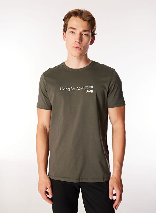 Haki Erkek Bisiklet Yaka Relaxed Fit Baskılı Pamuk T-Shirt J4WM-TST7214   3