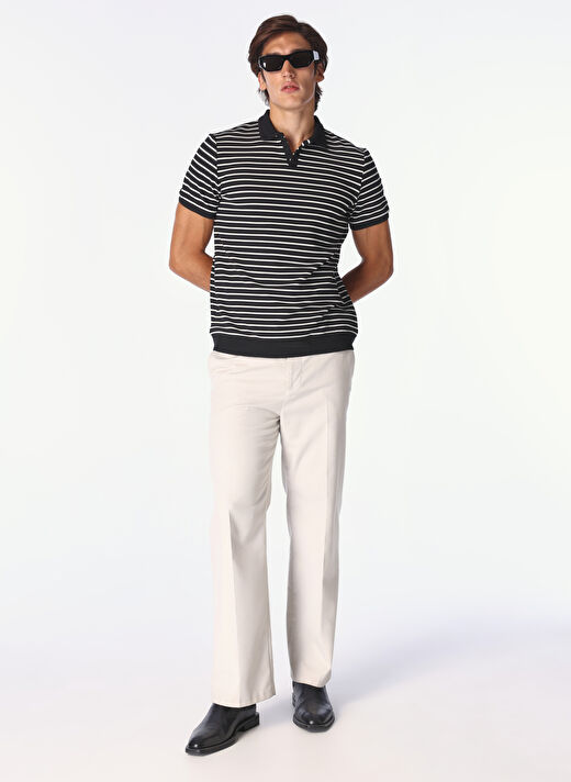 E 4.0 Design Studio x Fabrika Beyaz - Siyah Erkek Basic Çizgili Polo T-Shirt F4SM-TST F30  2