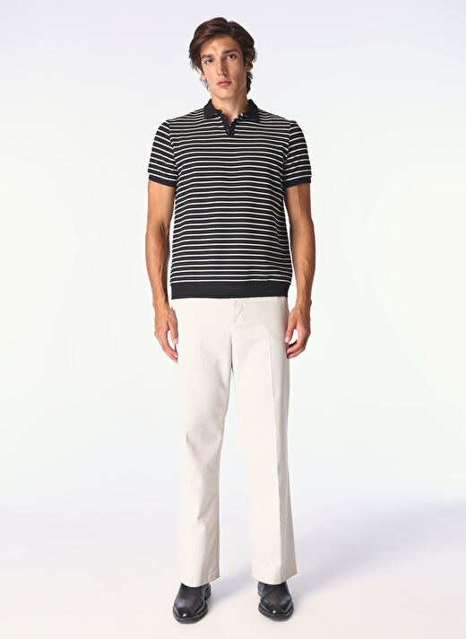 E 4.0 Design Studio x Fabrika Beyaz - Siyah Erkek Basic Çizgili Polo T-Shirt F4SM-TST F30  3
