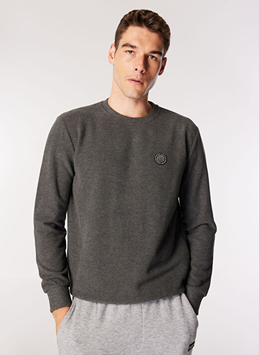 Discovery Expedition Antrasit Melanj Erkek Bisiklet Relaxed Düz Sweatshirt D4WM-SWT3931  1