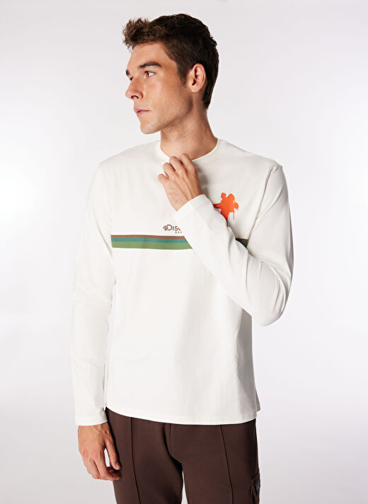 Discovery Expedition Ekru Erkek Bisiklet Yaka Basic Baskılı T-Shirt D4WM-TST3356  1