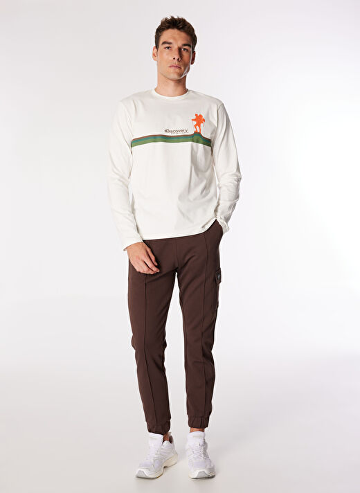 Discovery Expedition Ekru Erkek Bisiklet Yaka Basic Baskılı T-Shirt D4WM-TST3356  2